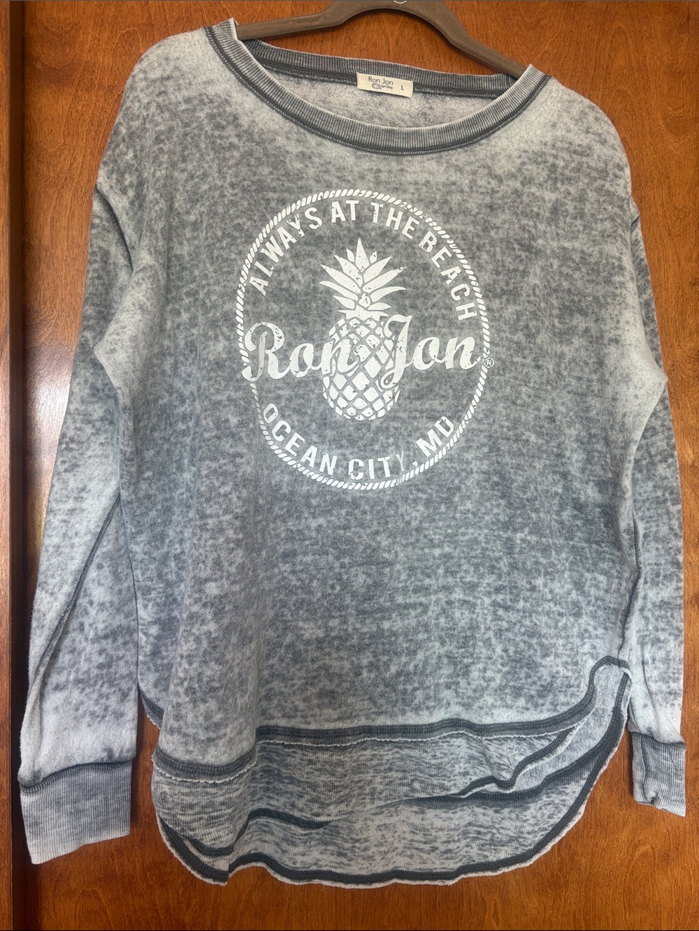 Ron Jon Surf Shop Gray Washed Crewneck Pullover with Pineapple Logo